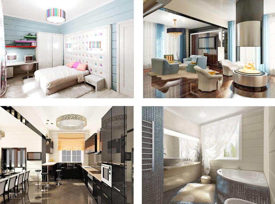 Помещения в доме серо-голубого цвета