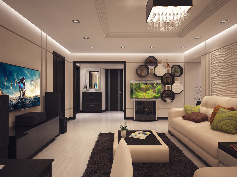 гостиная совмещенная с кухней в современном стиле