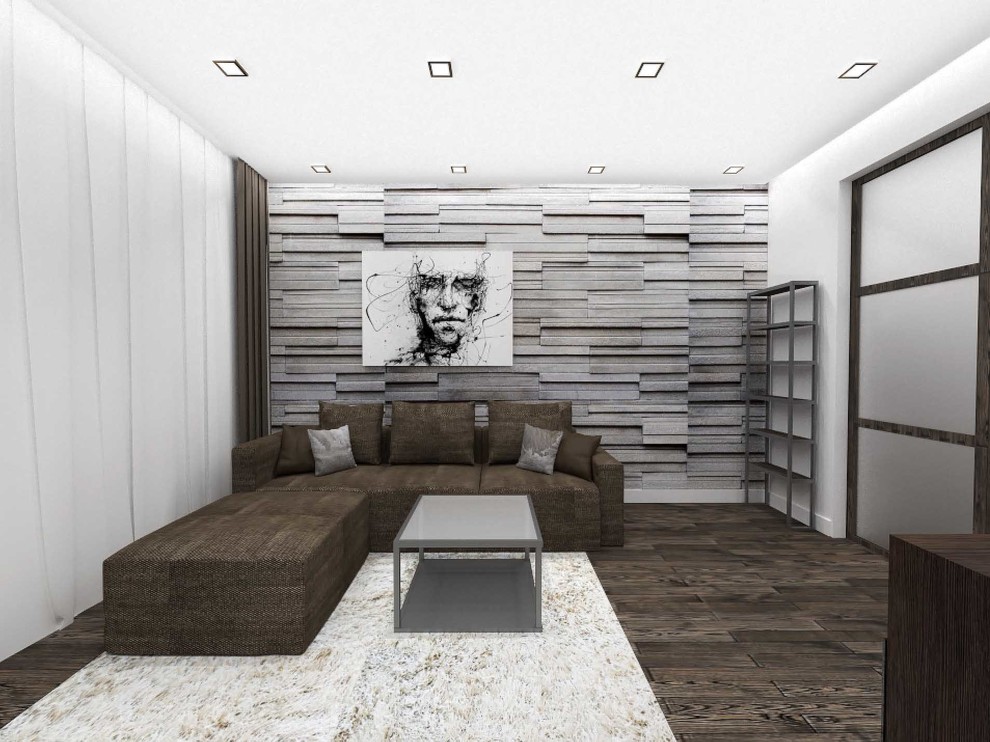 Обложка проекта: Черно-серая квартира с черно-коричневой кухней