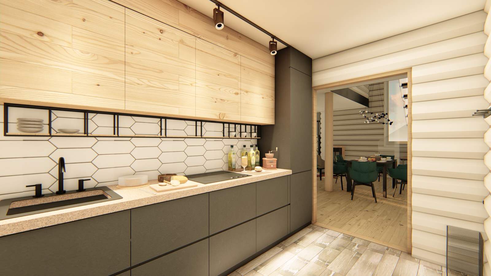 Интерьер двухэтажного коттеджа из оцилиндрованного бревна