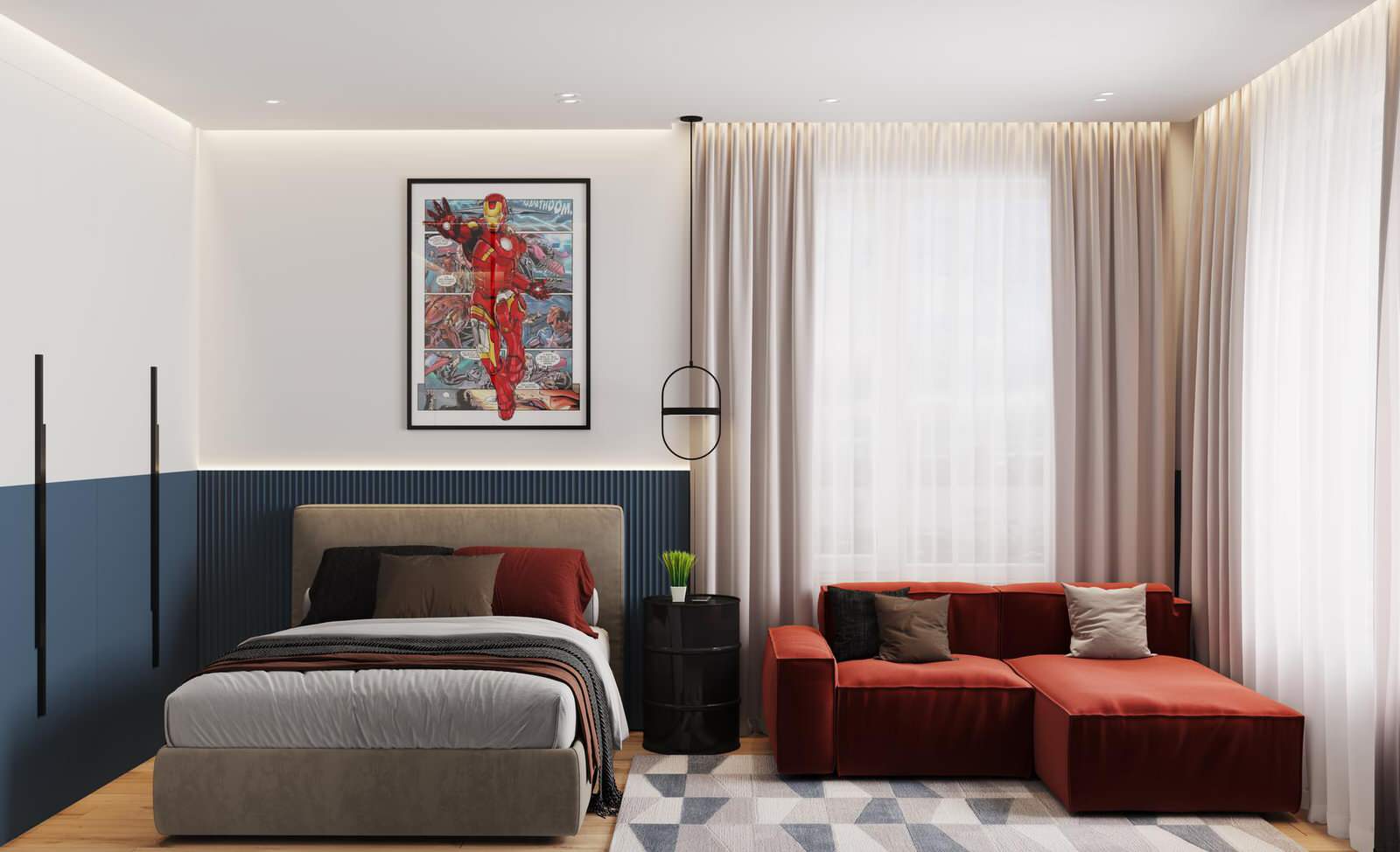 Современный стиль с синими акцентами в дизайне интерьера квартиры в ЖК "Цивилиза