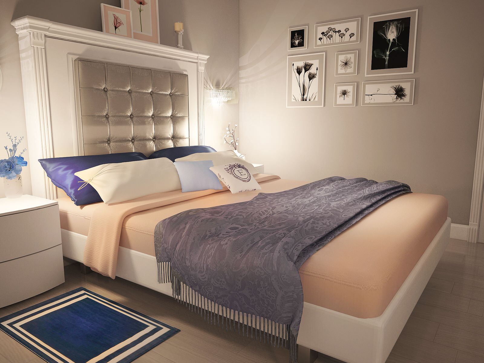 Grey Bedroom with peach accents - Серая спальня с персиковыми акцентами