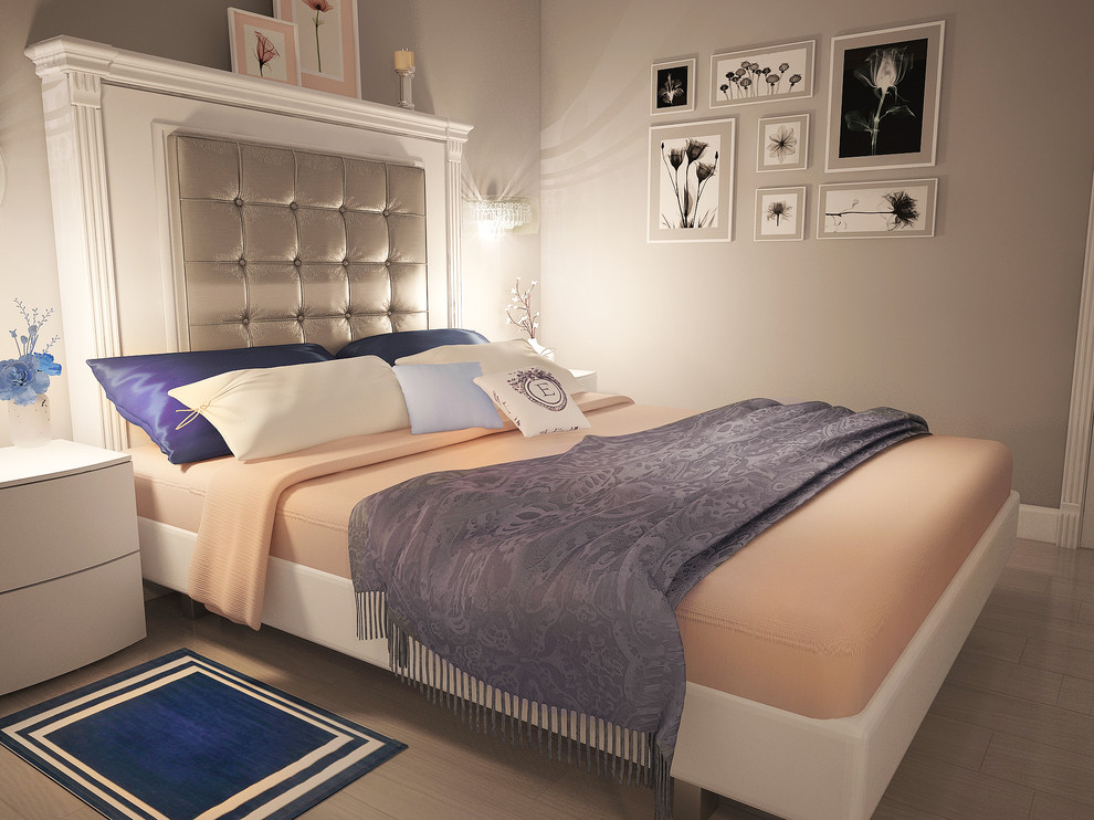 Grey Bedroom with peach accents - Серая спальня с персиковыми акцентами