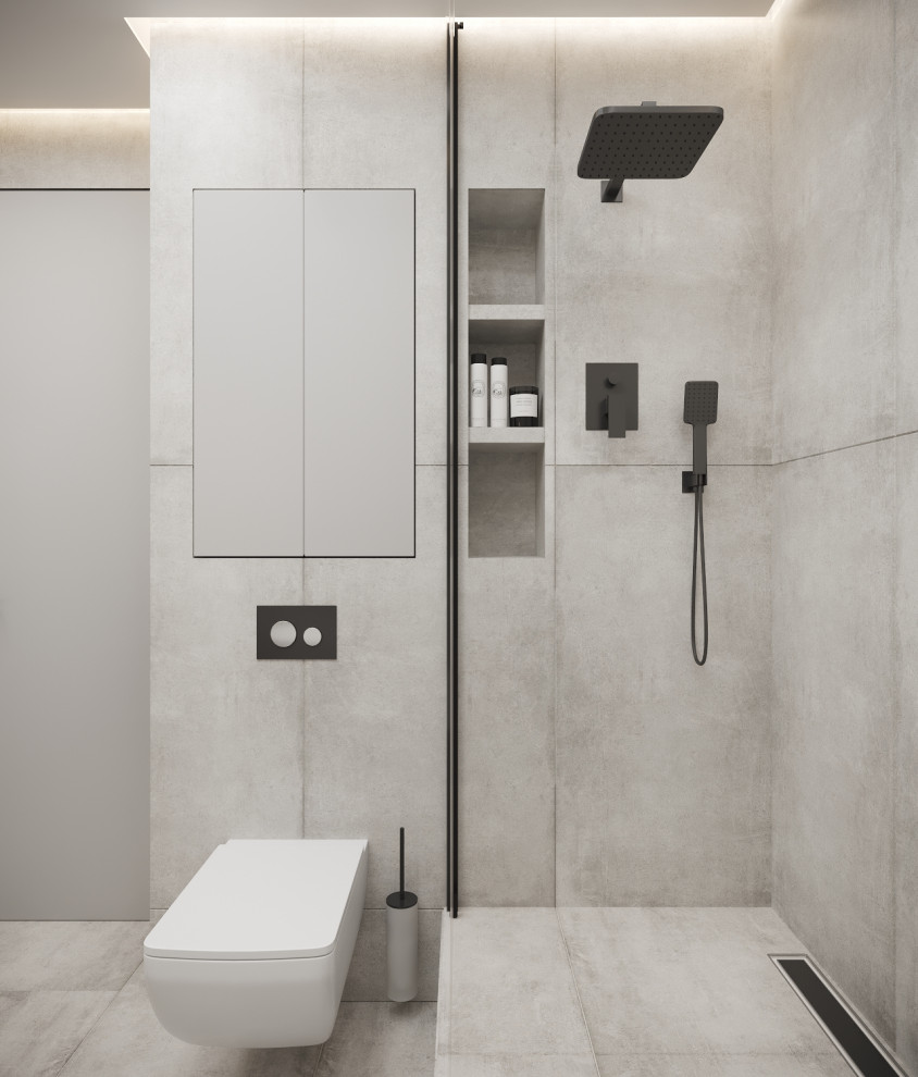 Бетон и металл в ванной комнате