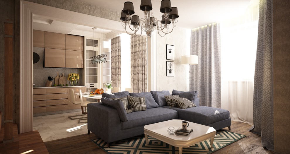 Обложка проекта: Гостиная двухэтажной квартиры для молодого одинокого мужчины в Москве