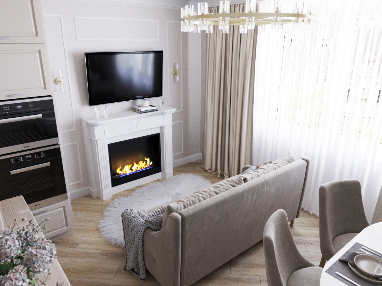 Интерьер кухни-гостиной в современной классике