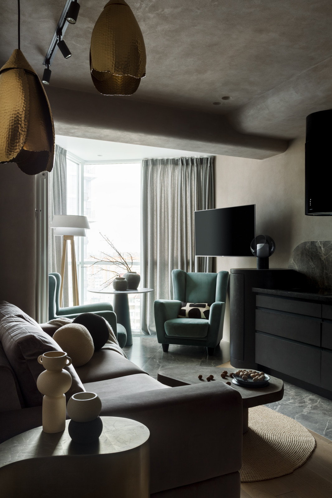 Кухня-гостиная в приглушённых тонах