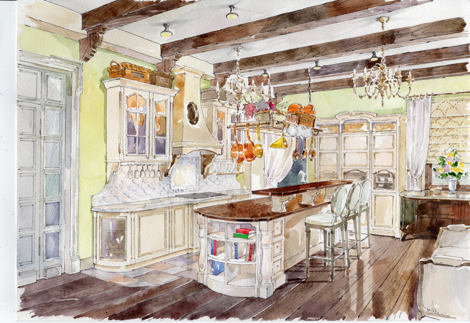 Акварельные эскизы к проекту: Загородного дома в стиле Прованс.