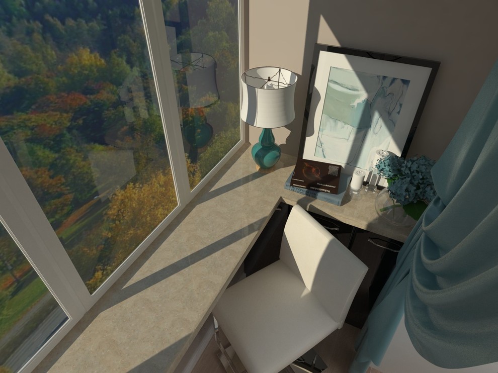 Кухня гостиная с бирюзовыми обоями