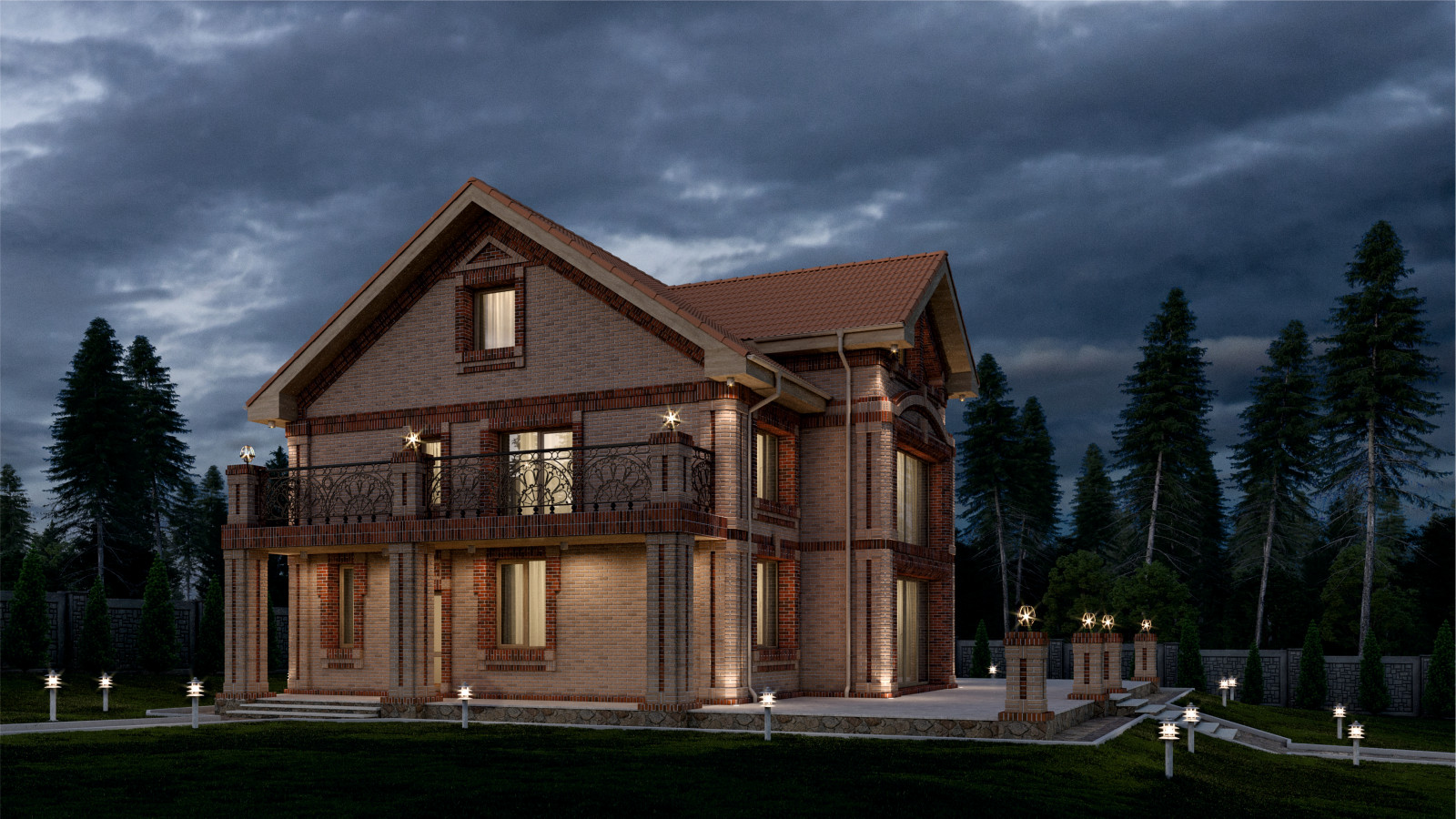 Дизайн коттеджа из кирпича в пригороде г. Артема