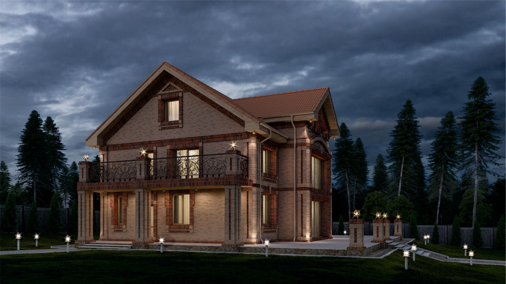 Дизайн коттеджа из кирпича в пригороде г. Артема