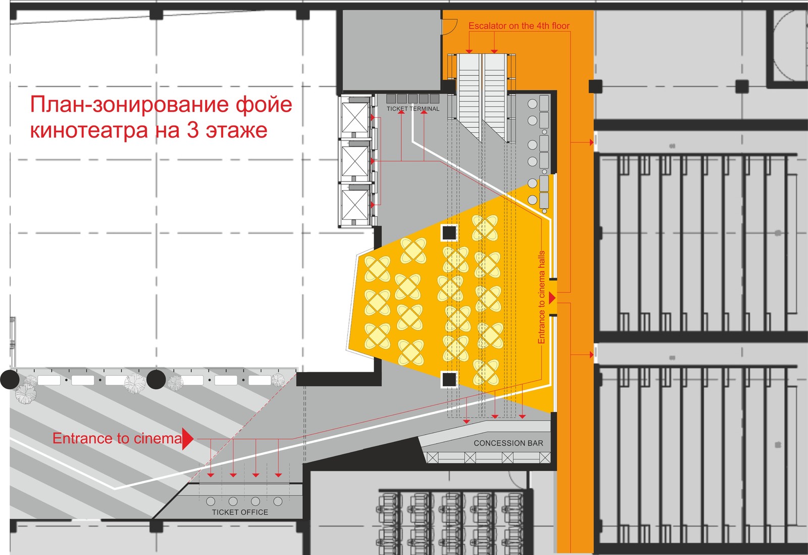 Дизайн фойе кинотеатра в ТЦ "Гагаринский" г. Москва