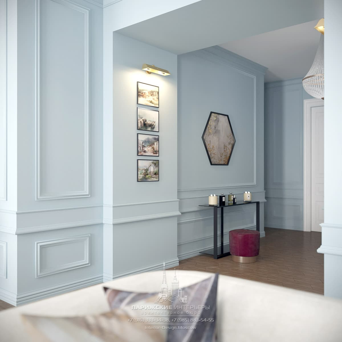 Океанский подарок. Бордовые акценты в московской 3-комнатной квартире