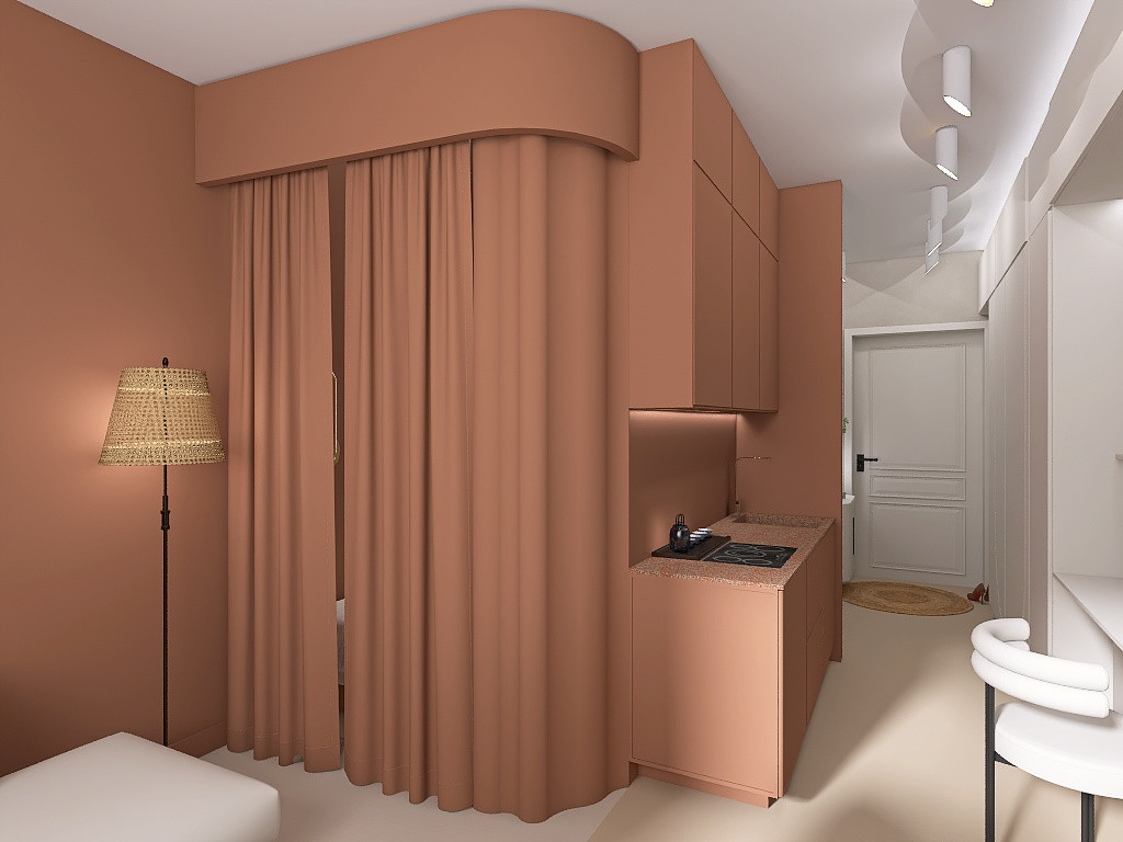 Студия 25 метров с спальней гостиной и кухней