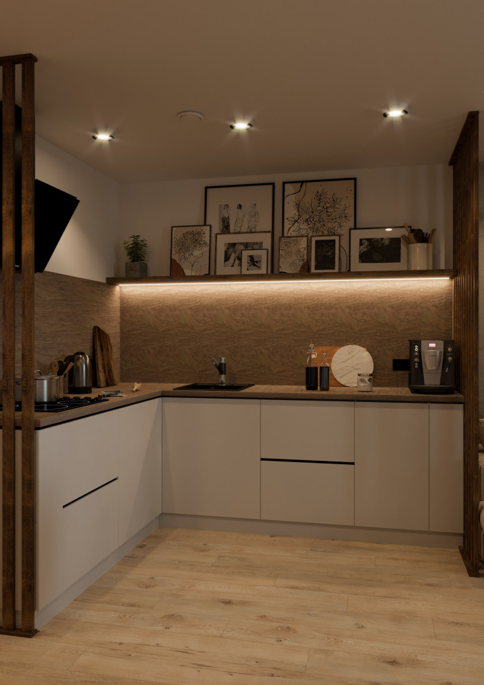 Кухня-гостиная для молодой семьи в современном стиле