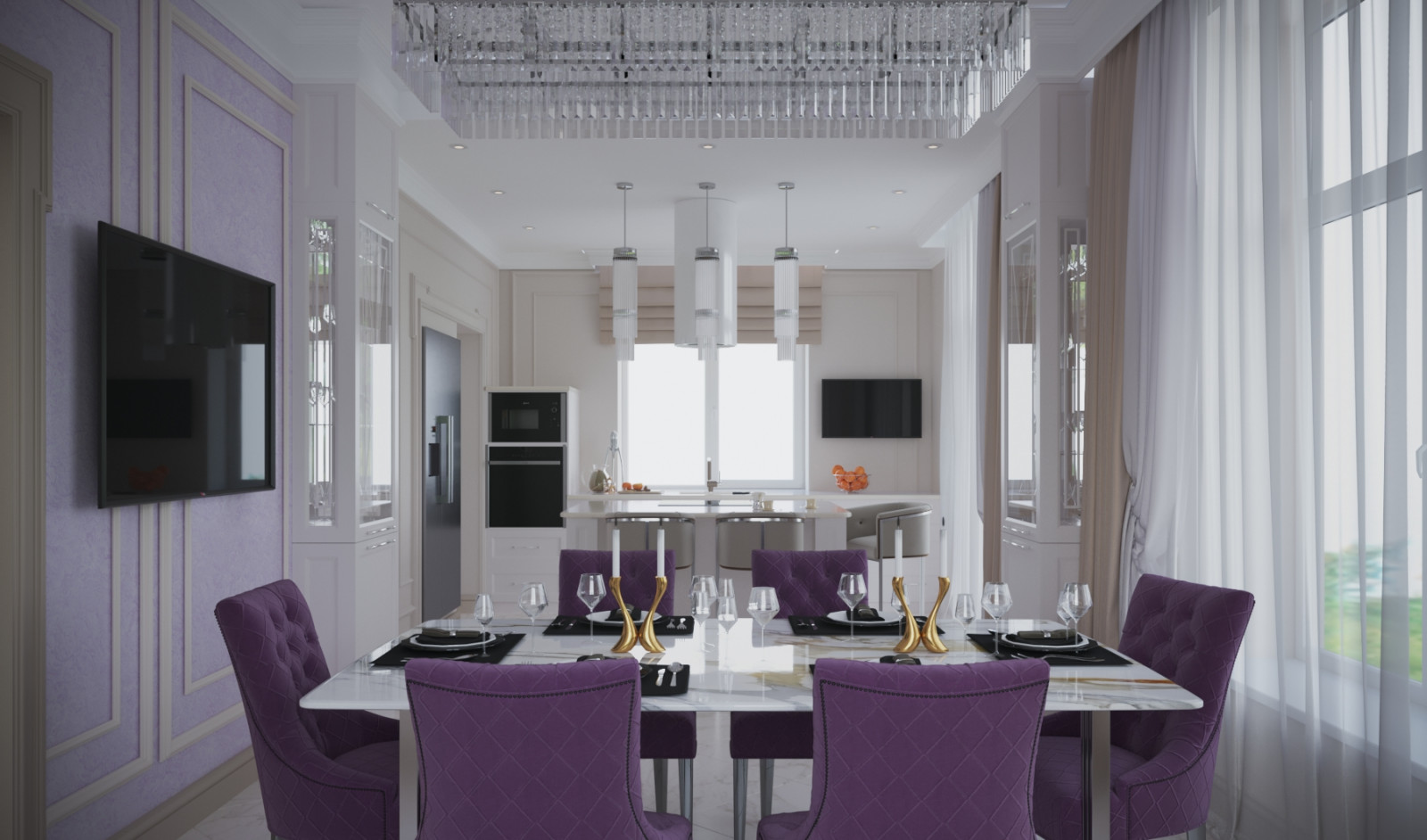 Дом 200 кв.м. _ Современная классика_ Кухня-столовая