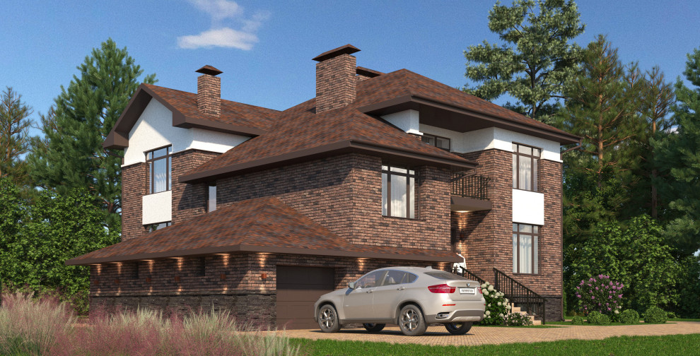 Архитектурная-визуализация и ландшафтное проектирование для коттеджа в Москве.