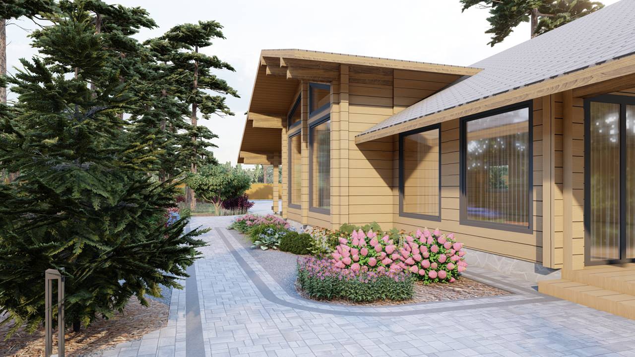 Сад в сосновом лесу