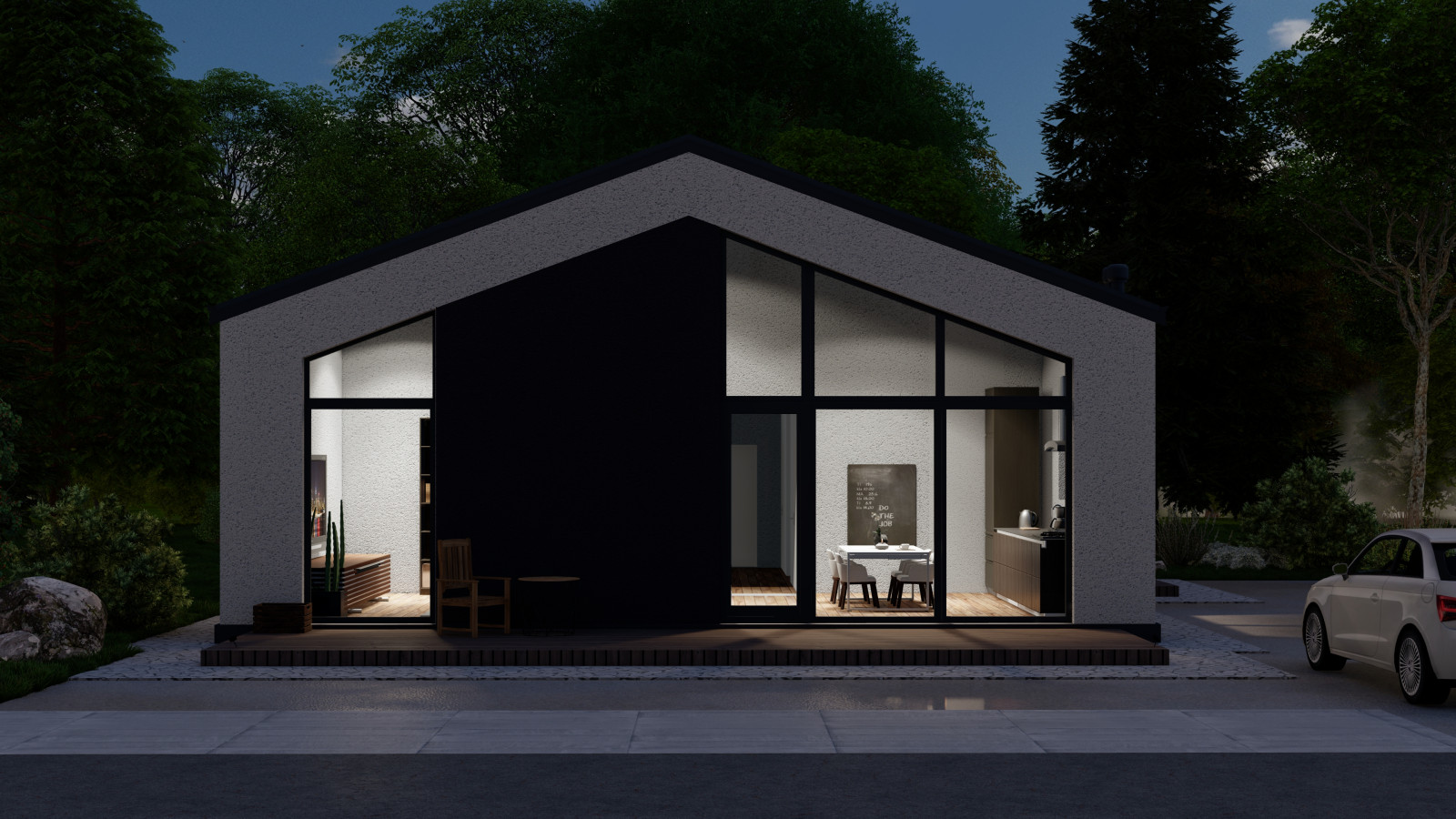 Обложка проекта: Одноэтажный дом с кухней-гостиной, вторым светом, кабинетом и двумя спальнями