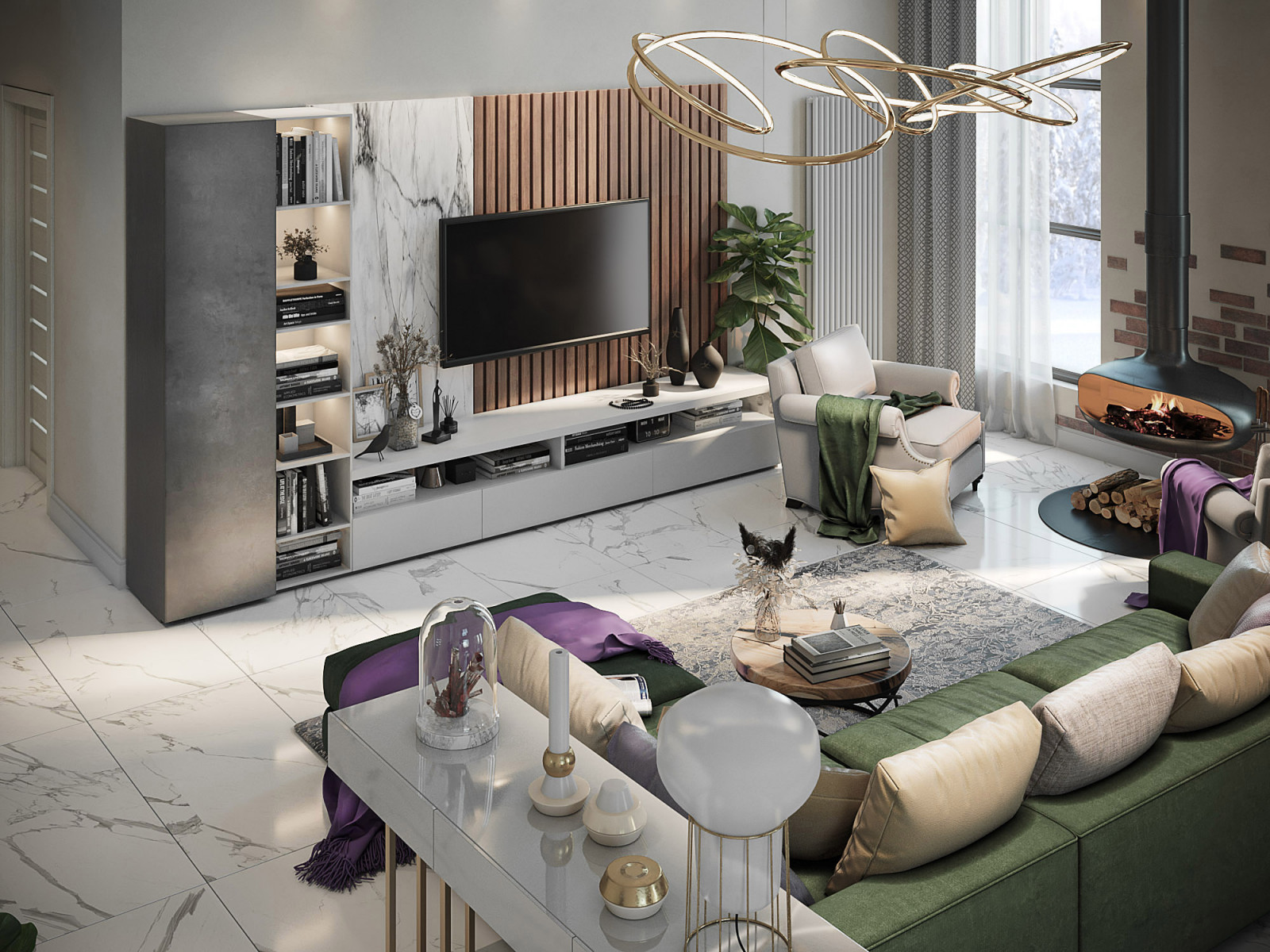 Пространство первого этажа. Гостиная