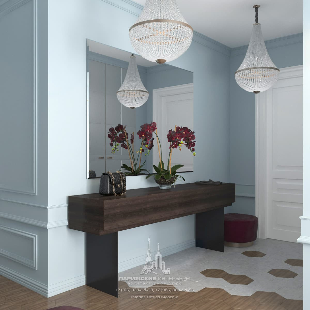 Океанский подарок. Бордовые акценты в московской 3-комнатной квартире