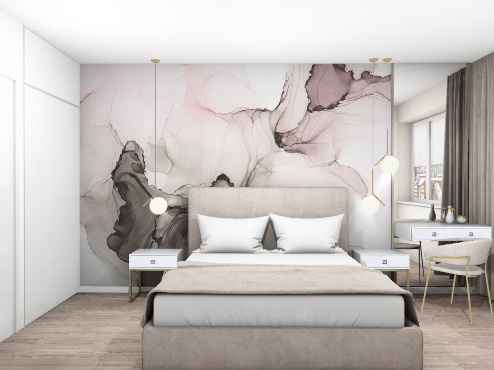 Обложка проекта: Современная спальня с фреской в стиле флюид Арт