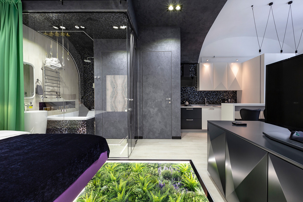 Studio with a soaring bed over grass-plot /Студия с парящей кроватью и лужайкой