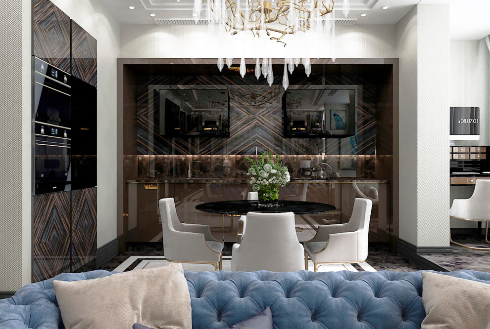 Гостиная с камином ArtDecoю. Квартал Redside