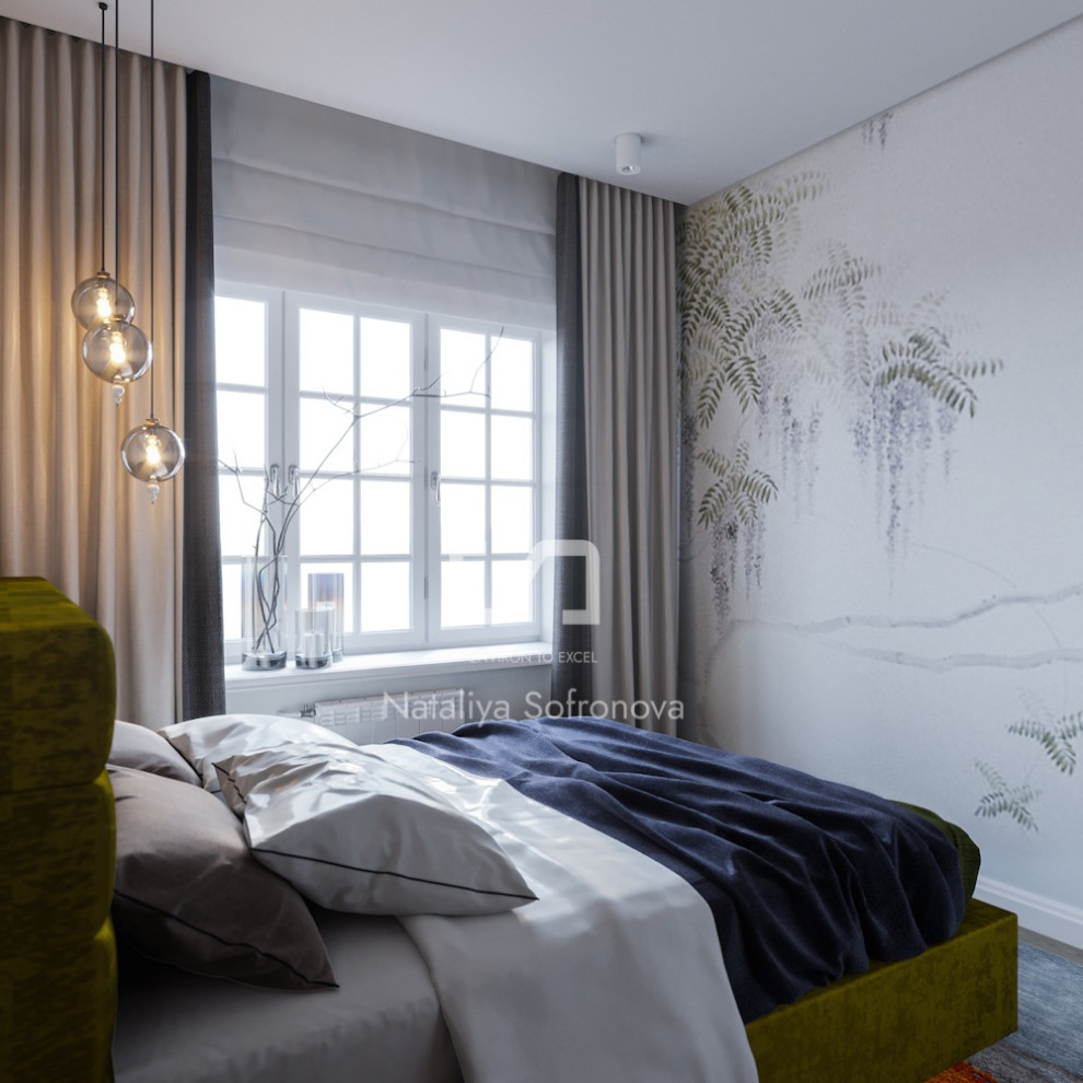 Bedroom with green bed