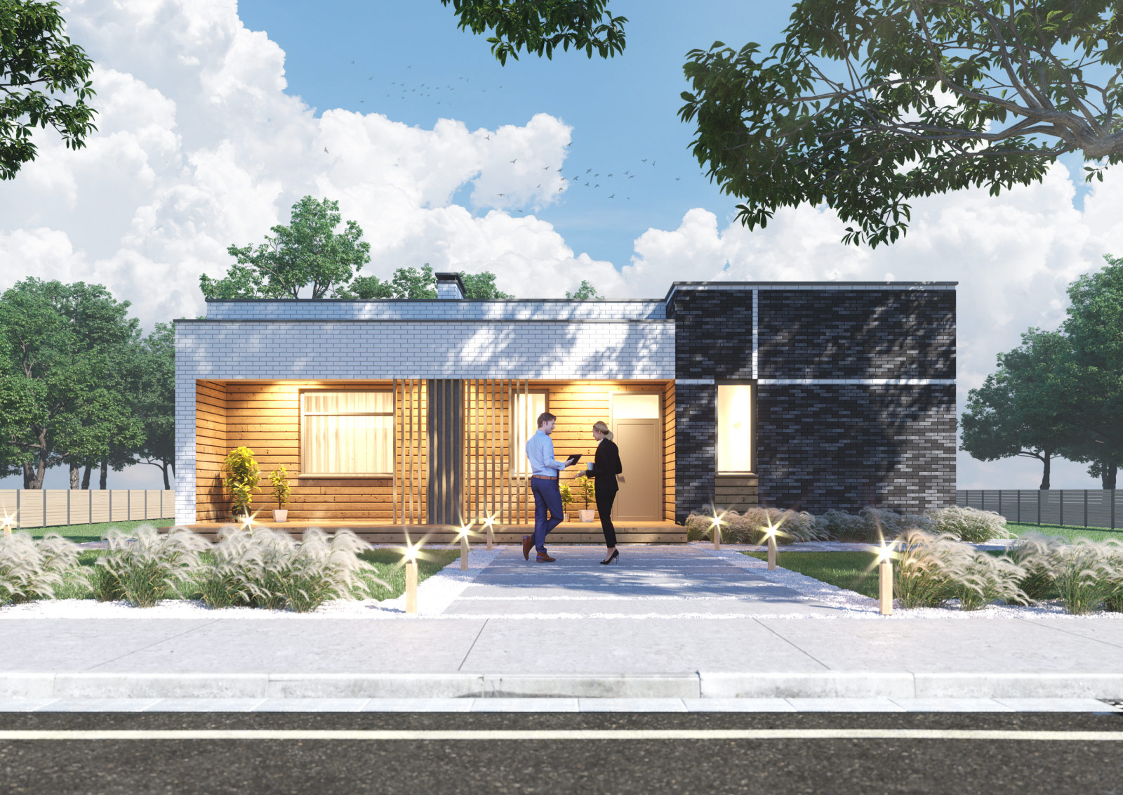 Проект 1-этажного 4-комнатного жилого дома с плоской крышей (флэтхаус)