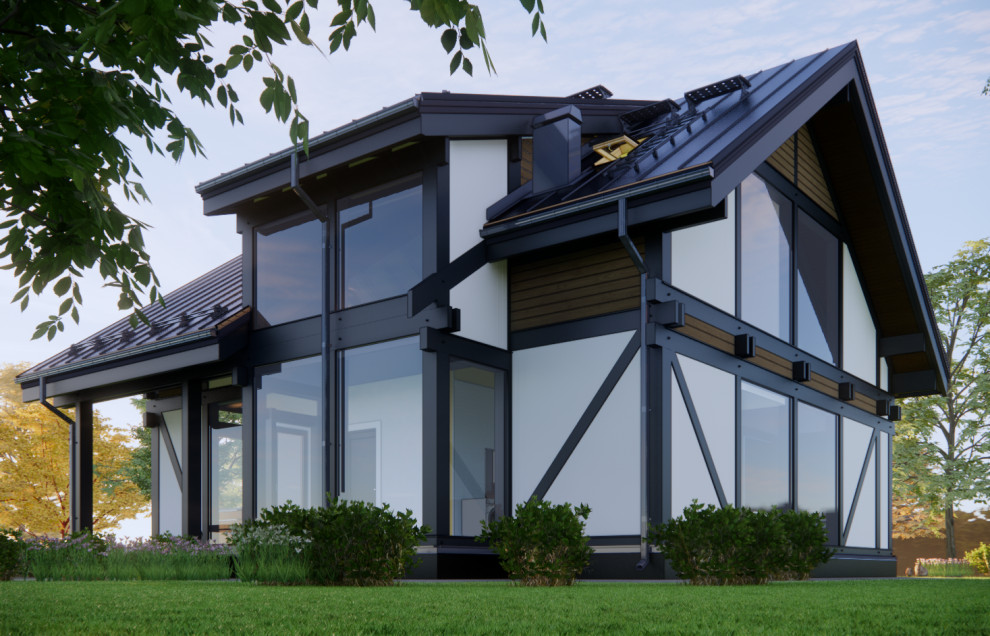 Восточный фасад с дополнительной врезанной односкатной крышей