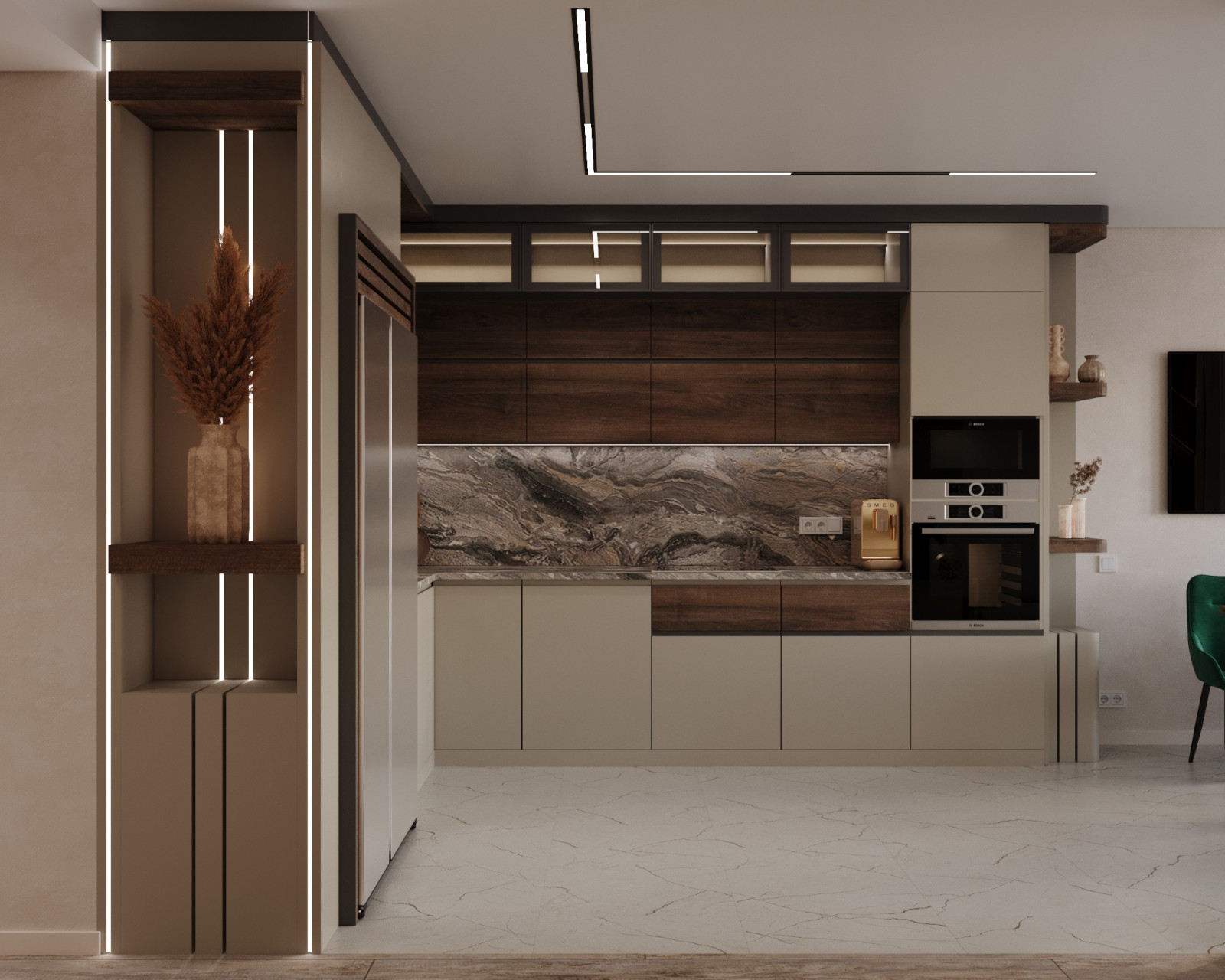 Дизайн проект 3х комнатной квартиры с большой кухней-гостиной