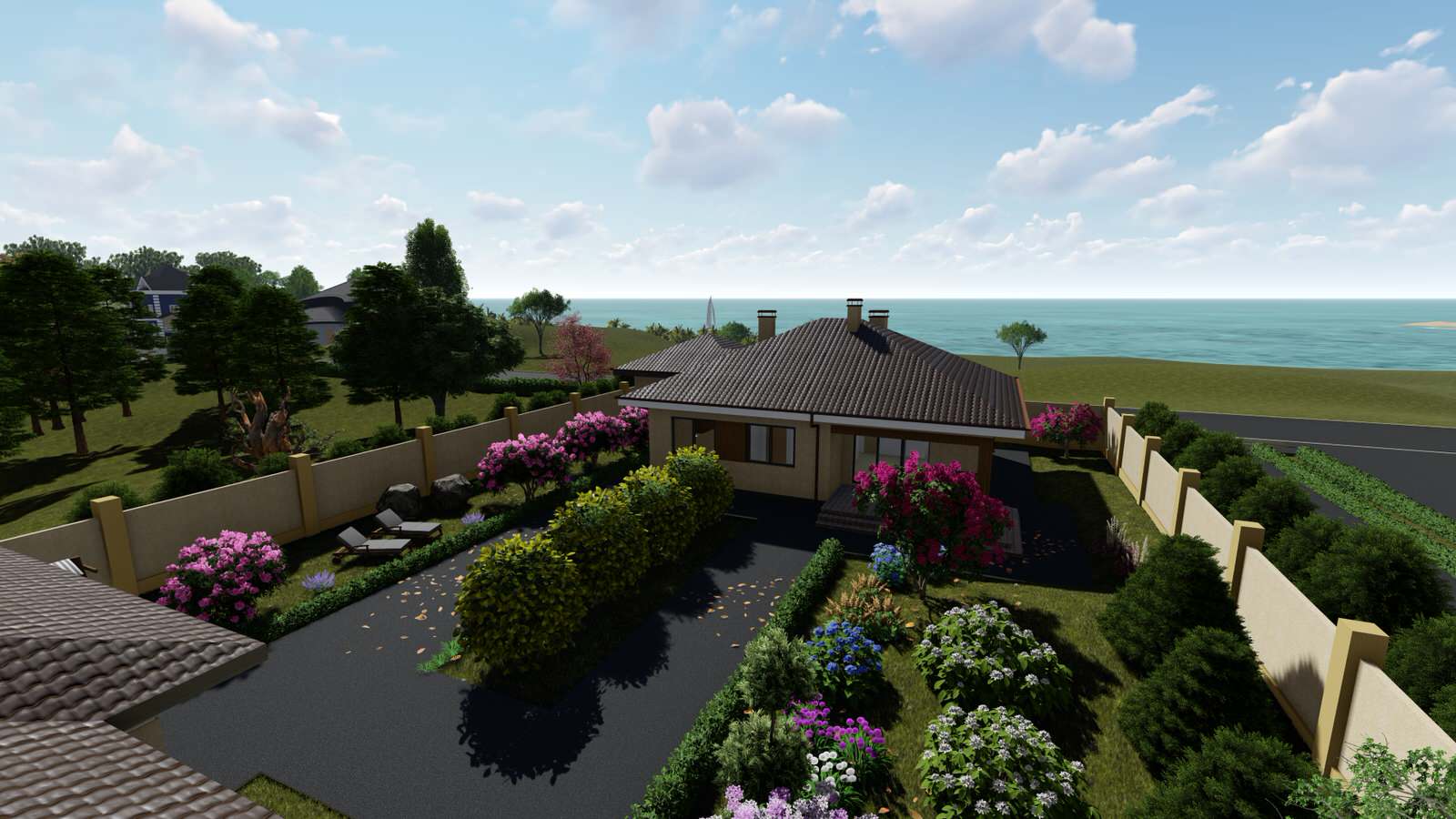 Одноэтажный дом с беседкой