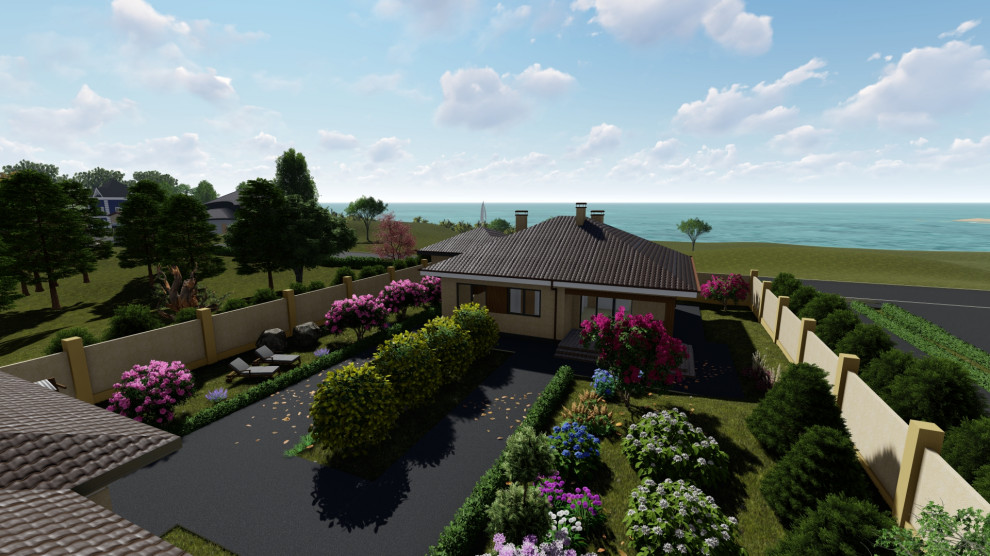 Одноэтажный дом с беседкой