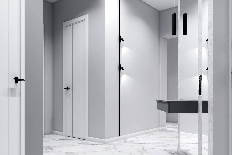 Современный дизайн в серых тонах, ЖК Панорама