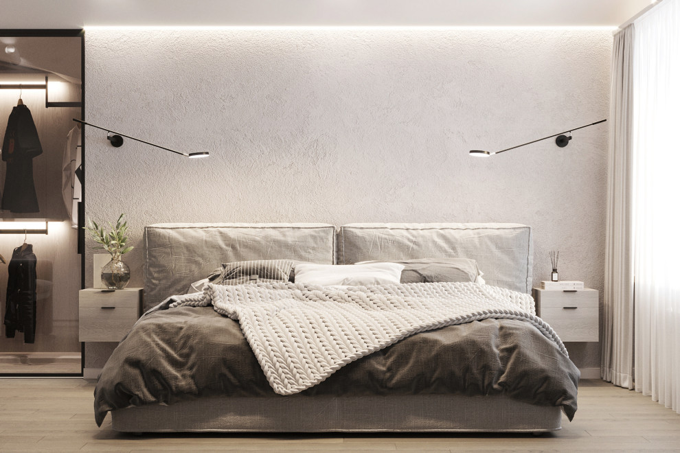 Обложка проекта: Белые интерьеры спальни и ванной комнаты