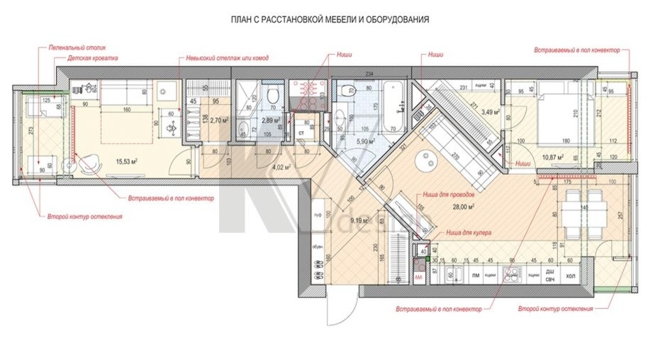 Дизайн трехкомнатной квартиры, Сколково Парк