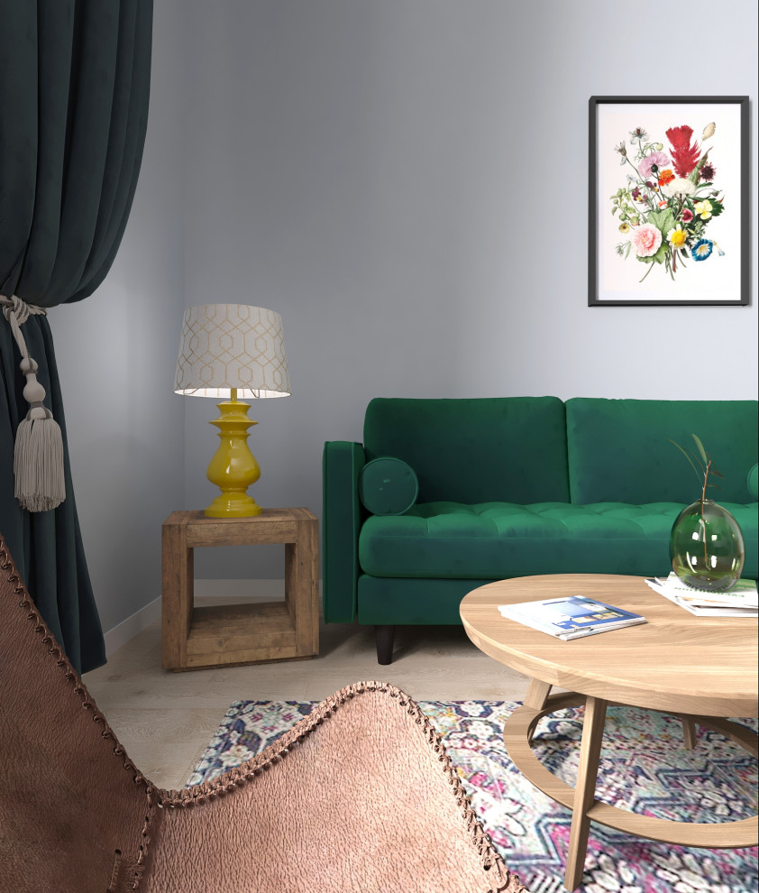 Обложка проекта: Гостиная с зеленым диваном