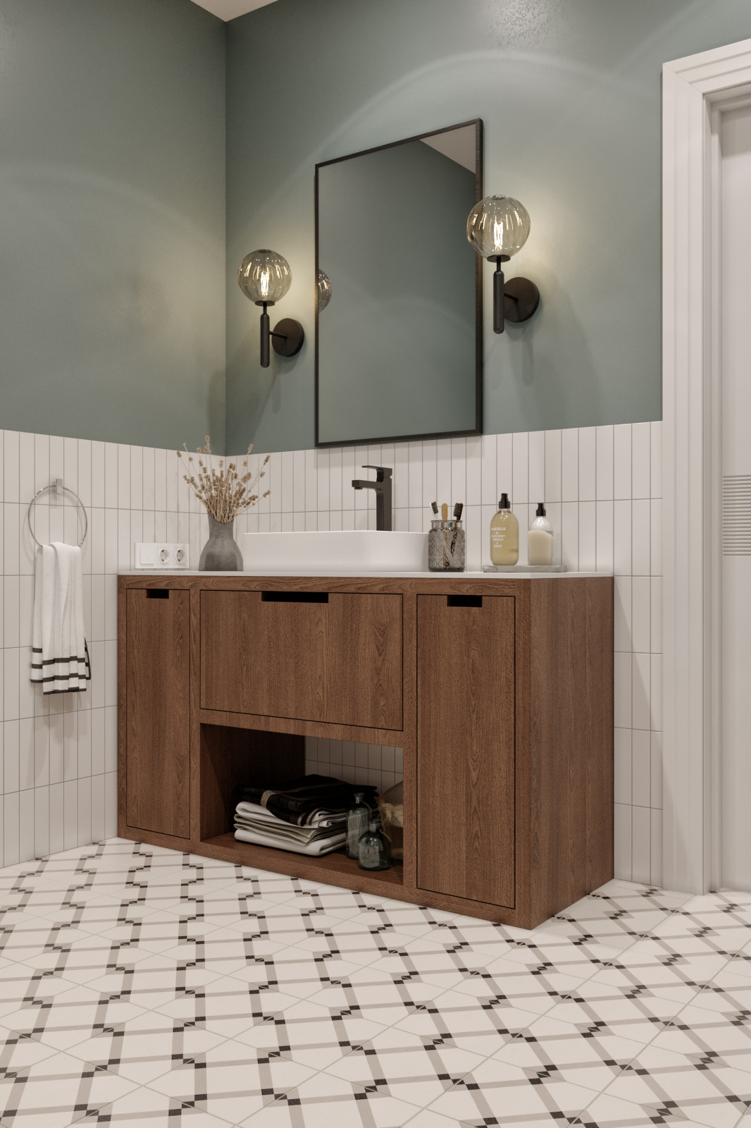 Дизайн квартиры в современном стиле. Цветные акценты и библиотека в 90 м. кв.