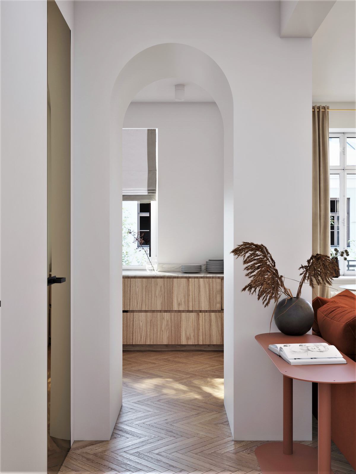 Design d'intérieur pour l'appartement d'un jeune couple dans un immeuble à étage