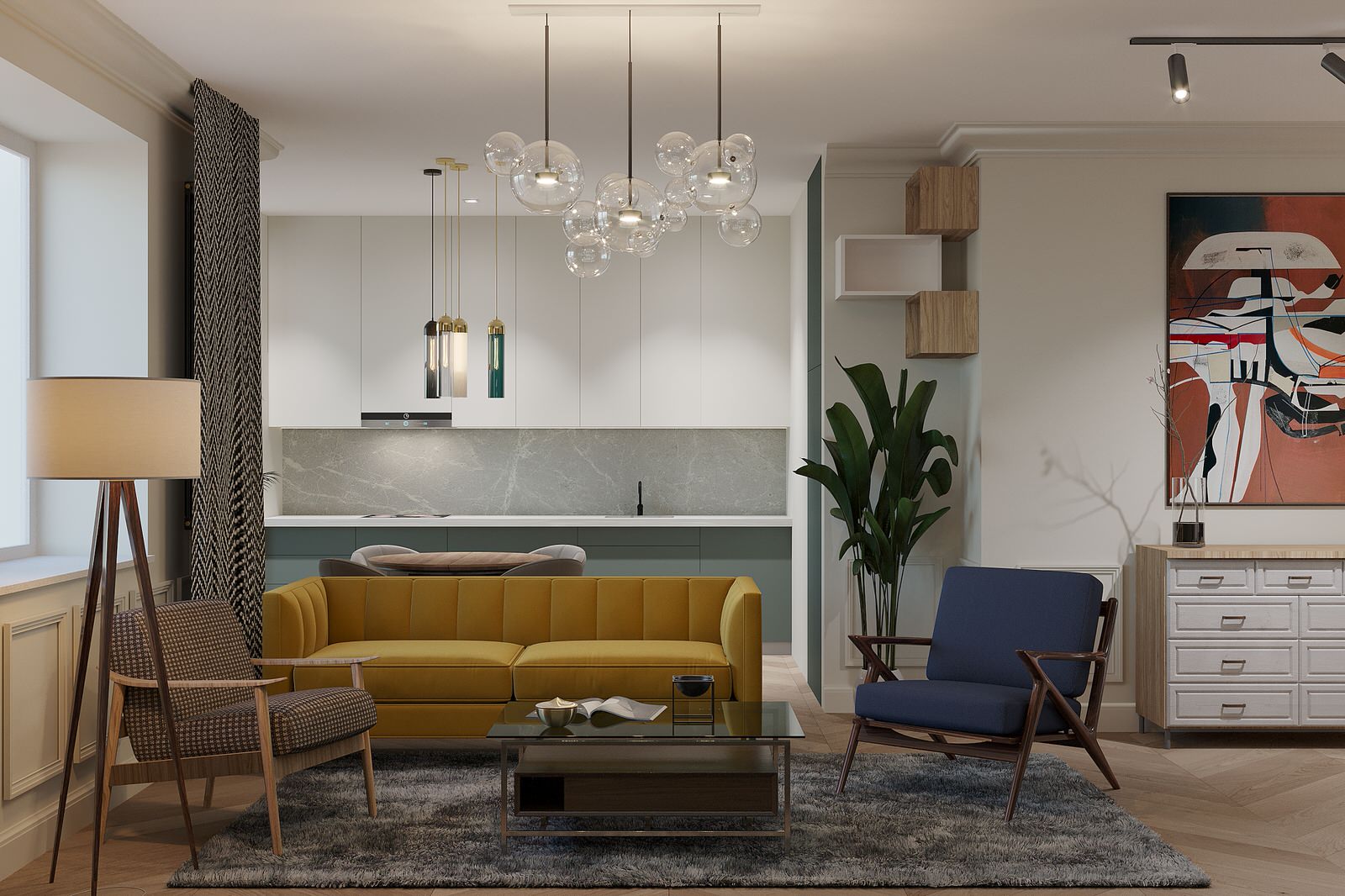 Современная классика в гостиной - обеденной