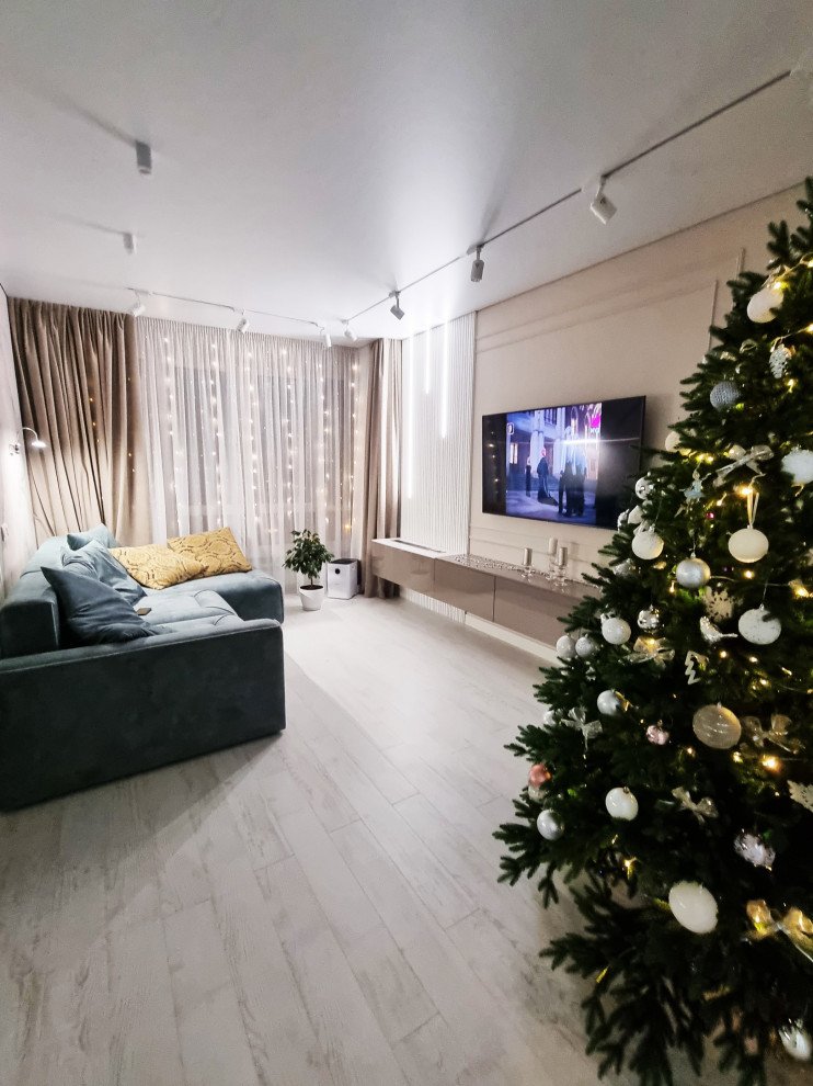 Обложка проекта: Реализованный проект кухни-гостиной с совместной лоджией и биокамином