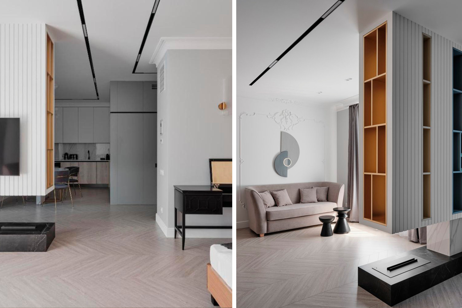 Кухня и гостиная зона для апарт отеля в Санкт-Петербурге