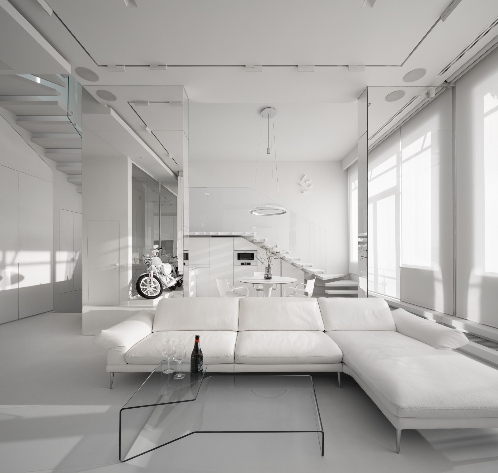 Stylish monochromatic white penthouse