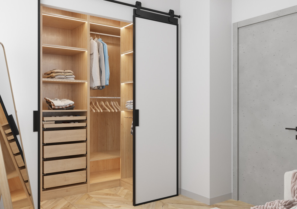 Дизайн гардеробной комнаты в стиле лофт