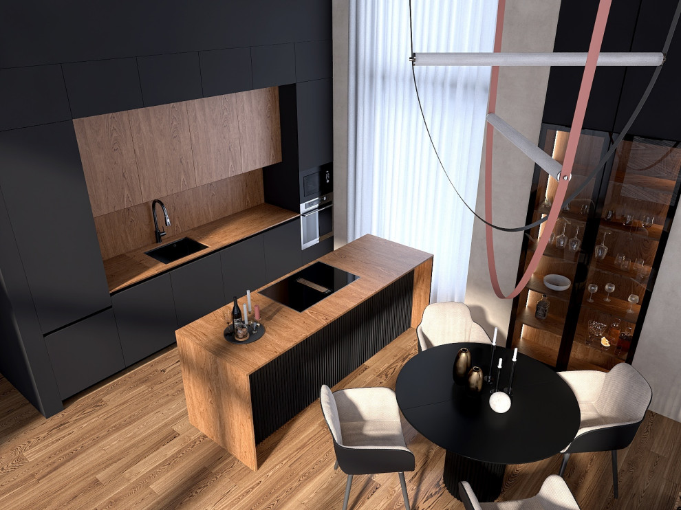 Кухня-гостиная в доме в лесу