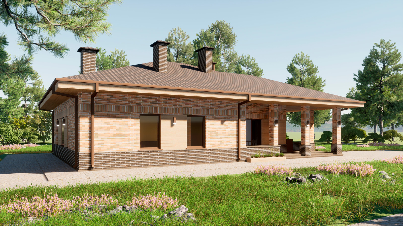 Одноэтажный дом с террасой