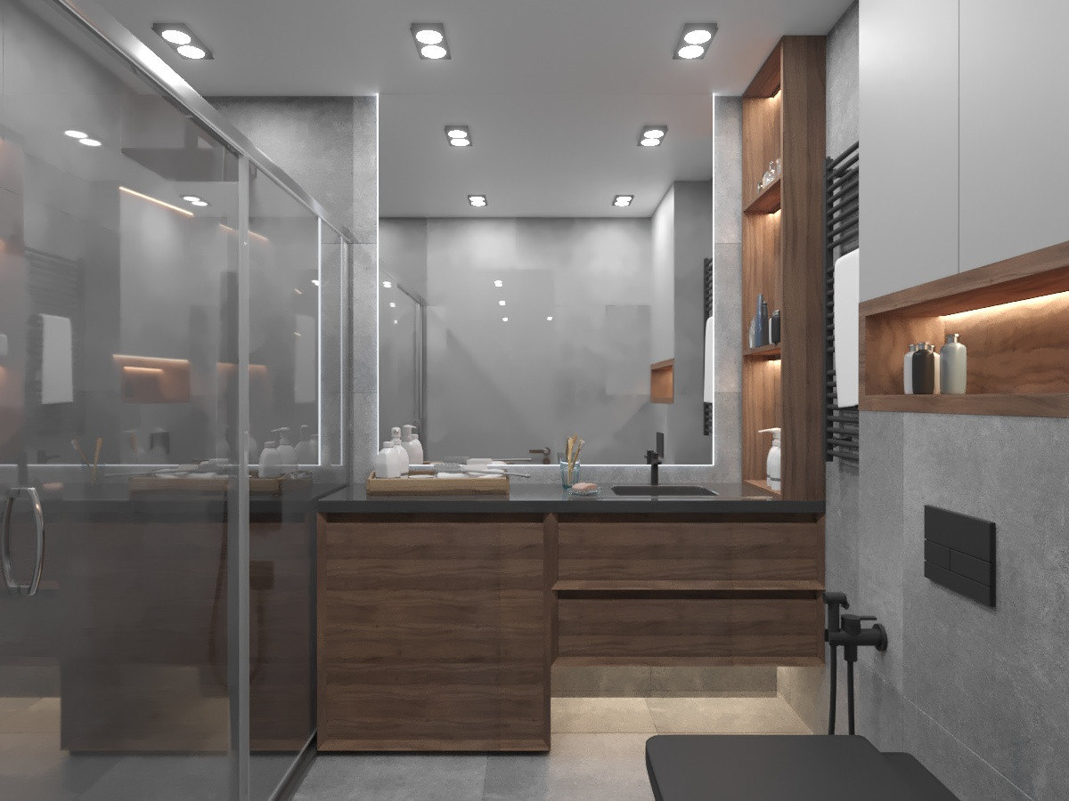 современные ванные душевые