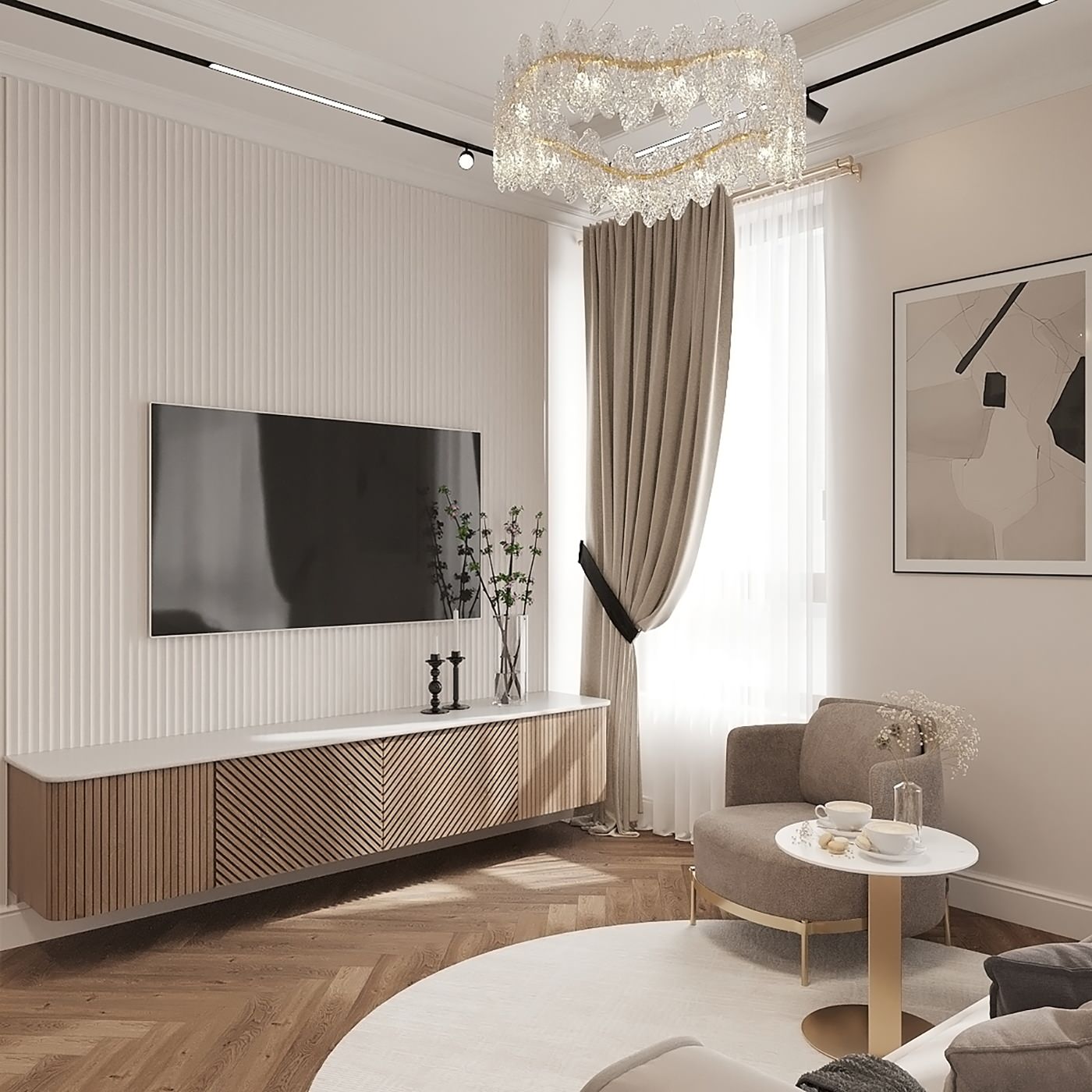 Интерьер в стиле неоклассика в РП ЗАРЕЧЬЕ 103 кв.м.