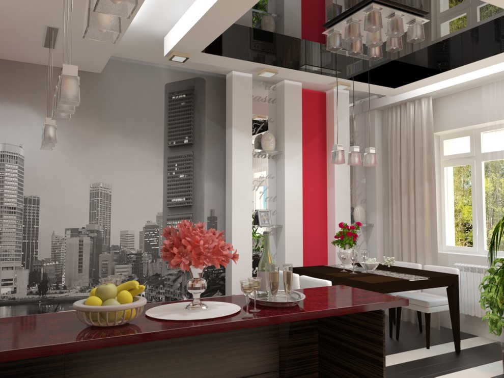 Интерьер загородного дома с красными акцентами